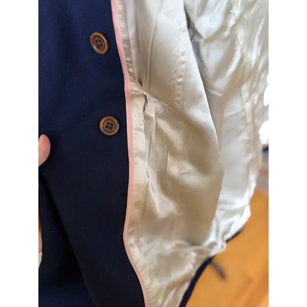 Vintage J.Crew Navy Blue Double Breasted Wool Blend Pea Coat - Picture 7 of 8